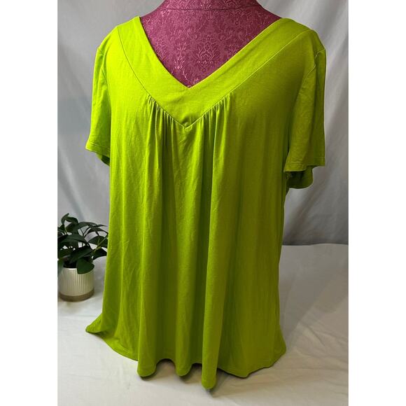 Vibrant Lime Green Cable & Gauge Short Sleeve Blouse Size XL - Picture 1 of 5